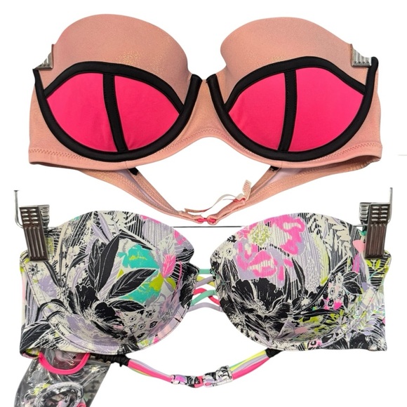 Victoria’s Secret Strapless/Convertible Bra Bundle 36B Neon & Floral - Picture 1 of 7